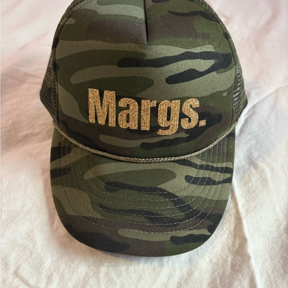 Camo Trucker Hat with Gold Lettering